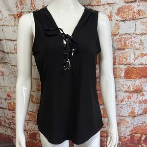 White House Black Market Black Sleeveless Lace-Up Top